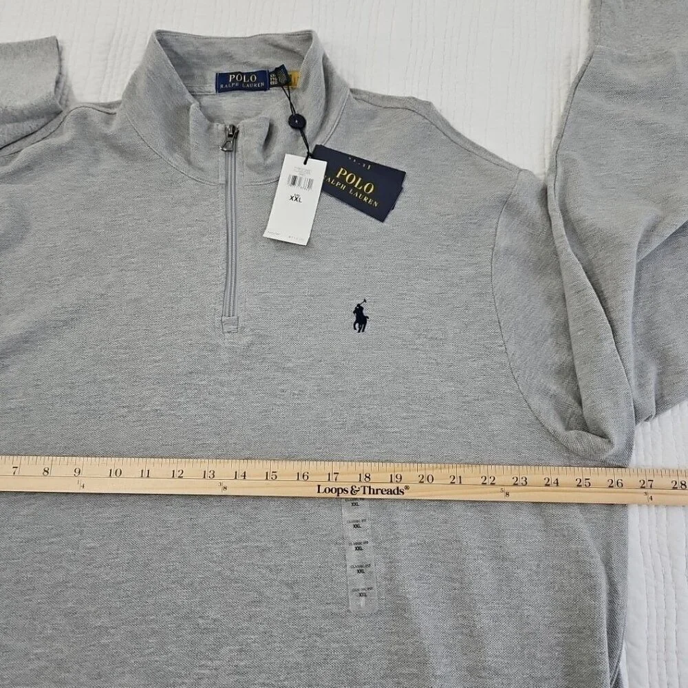 Polo Ralph Lauren‎ Men Big & Tall Pullover Grey XXL 1/4 Zip Double Knit Pony NWT